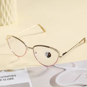 Retro cat-eye gold metal frame anti-blue light glasses for women, elegant optical eyewear.