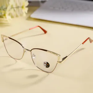 Metal cat eye blue light blocking glasses frame, stylish optical eyewear for women.