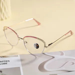 Retro cat eye gold metal frame anti blue light glasses detail view, elegant women eyewear.