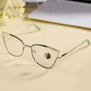 Metal anti-blue light glasses cat eye optical frame stylish detail view for daily wear.