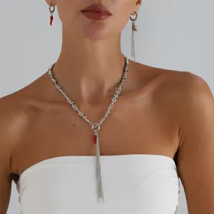 Collier à Franges Longues en Perles Irrégulières pour Femmes Pendentif Piment Sexy Parure de Boucles d'Oreilles et Colliers en Plastique Électroplaqué