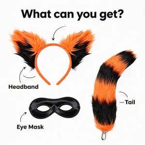 Set cosplay animale di Halloween con cerchietto orecchie, maschera e soffice coda arancione.