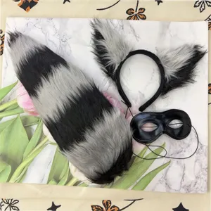 Halloween Lupo Volpe Orecchie Cerchietto Coda Maschera Set Pelliccia Sintetica Costume