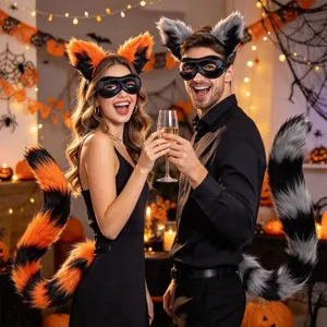 Halloween volpe procione orecchie cerchietto e soffice coda costume set festa accessori