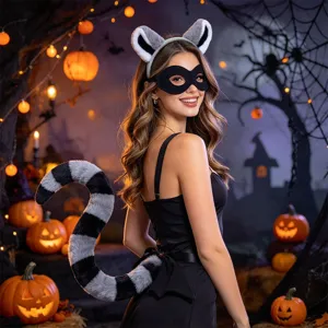 Set costume con cerchietto con orecchie di procione e coda soffice per festa a tema
