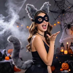 Set di costume con orecchie di animale pelose e coda soffice per festa di Halloween