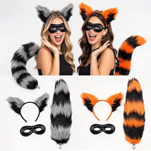 Set costume con fascia per orecchie di volpe procione e coda di peluche per festa