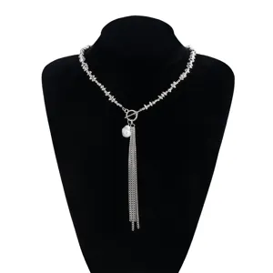 Collier long tendance avec perles irrégulières et fermoir OT pour femmes et filles