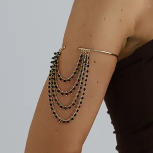 Gold multi-layer arm cuff chain with black beads elegant upper arm bracelet for women
