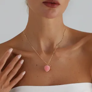 Fashion Iron Resin Flocking Raspberry Moon Pendant Necklace For Women Sweet Heart Star Clavicle Chain Girls Daily Neck Jewelry