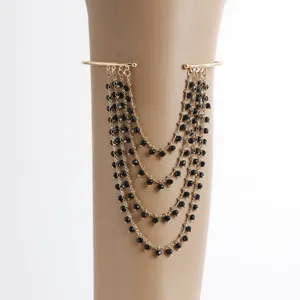 Vintage multi-layer black bead fringe arm cuff upper arm chain fashion jewelry for women