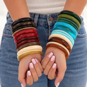 Colorful resin stackable bangles set, chic glossy clear acrylic bracelets for women.