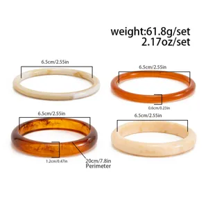 Colorful translucent resin bangle bracelet detail view showing size and weight specifications.