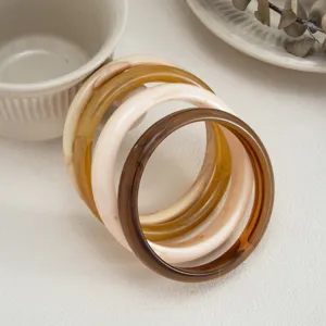 Colorful resin bangle set for women fashion smooth stacking bracelets chic daily wear