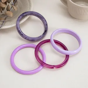 Colorful resin stackable bangles set, chic purple acrylic circular fashion bracelets for women.