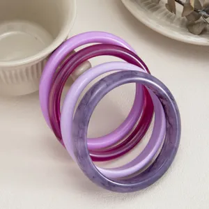Colorful transparent resin bangle set fashion gradient purple stackable bracelets for women daily.