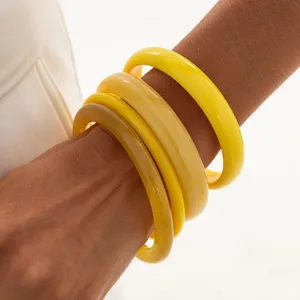 Stylish colorful gradient transparent resin bracelet, minimalist geometric glossy bangles.