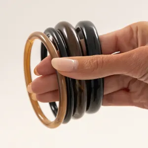 Fashion colorful translucent resin bangles set, stackable smooth round bracelets for women.