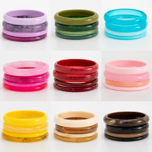 Colorful resin bangles stack trendy translucent acrylic bracelets for women daily wear
