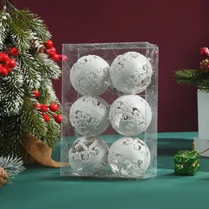6pcs White Glitter Christmas Balls Hollow Deer Snowflake Ornaments Tree Hanging Decor