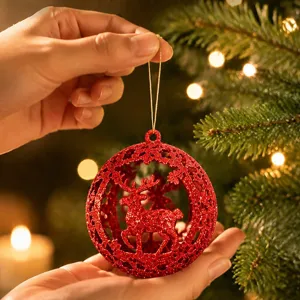 Hollow Reindeer Christmas Balls Glitter Plastic Hanging Ornaments For Christmas Tree Decoration Holiday Party Home Decor