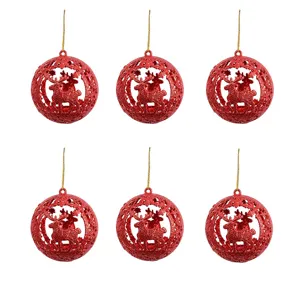 Red glitter hollow reindeer Christmas tree hanging ornaments detail view decor