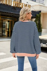 Lässiges gestreiftes Damen Langarm Sweatshirt mit kontrastfarbenen Bündchen, lockere Passform.