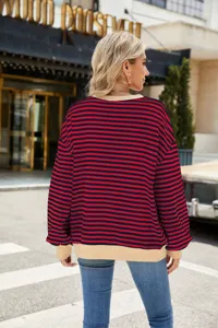 Damen lässiger gestreifter farbblock rundhals langarm pullover herbst winter oberteil.