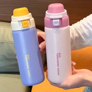 Stainless steel dual-drink thermos bottle portable large capacity insulated water cup
