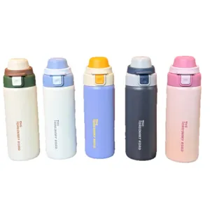 Stainless steel dual-drink thermos water bottle, portable vacuum insulated cup with pop-up lid.