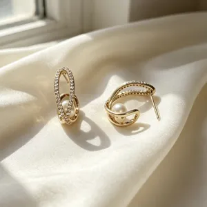 Elegant gold-plated pearl zircon stud earrings for women, chic French bohemian jewelry gift.