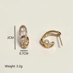 French bohemian 925 silver needle zircon pearl round stud earrings retro ethnic style jewelry