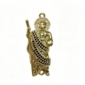 Exquisite 18K gold plated saint pendant detailed with sparkling micro-inlaid cubic zirconia stone.