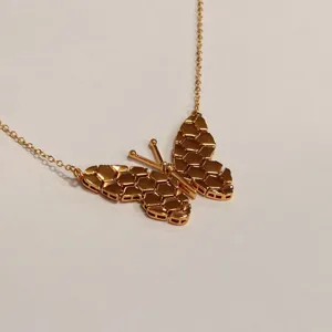 Elegant gold plated mosaic butterfly pendant necklace with delicate chain, fashion chic jewelry.