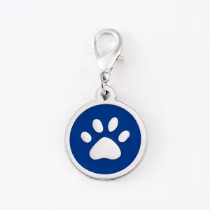 Stainless steel dog paw charm pendant with lobster clasp blue enamel pet accessory jewelry item