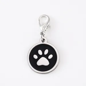 Stainless steel dog paw pendant with lobster clasp, black enamel charm detail accessory.