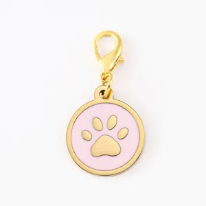 Stainless steel gold-plated pink enamel paw print pendant lobster clasp charm for pet necklace