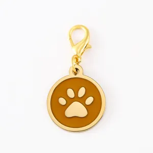 Stainless steel dog paw pendant with lobster clasp, gold metal drop oil charm DIY accessory.