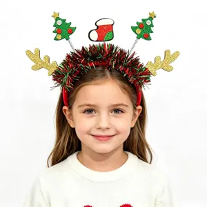 Weihnachts Haarreif mit Rentiergeweih Lametta und Christbaum für festliche Party Verkleidung.