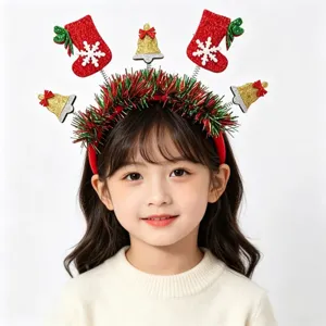 Weihnachten Haarreif rot gruen Lametta Socken Glocken niedlich Party Haarschmuck fuer Kinder