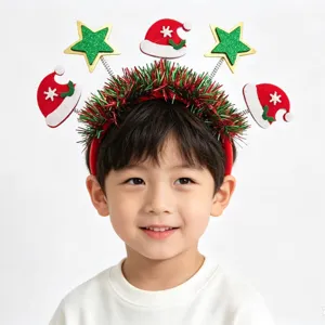Kinder Weihnachtshaarreif mit Lametta Sternen und Nikolausmuetze Federn fuer Partydeko