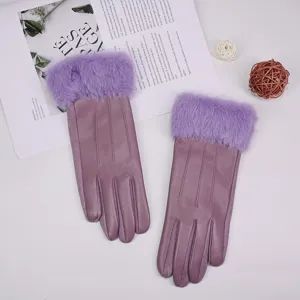 Damen Winter warme Plüsch Manschette Kunstleder Handschuhe winddichte Pelzhandschuhe