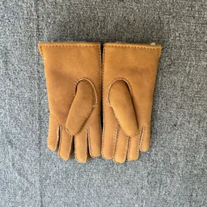 Genuine sheepskin leather gloves winter warm fleece lined thick snow gloves for adults