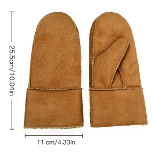 Winter warm shearling mittens for women, faux fur brushed windproof cold weather gloves.