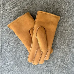 Shearling sheepskin gloves winter warm thick suede thermal gloves for men and women detailing.