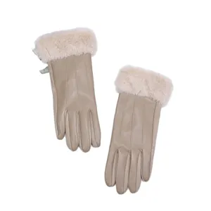 Damen Winter warme Plüschbündchen Kunstlederhandschuhe winddichte Touchscreen Thermohandschuhe.