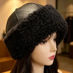 Bonnet Docker Vintage en Cuir de Mouton avec Doublure en Laine Calotte Faite Main Coupe-vent pour Hommes Femmes