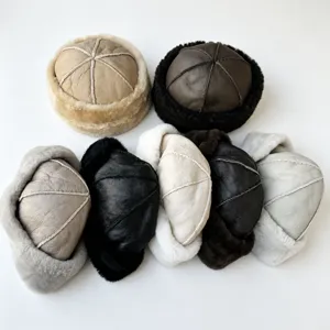 Bonnet docker en cuir véritable et peau de mouton doublé rétro pour homme et femme hiver