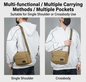 Men's multi-pocket canvas shoulder bag casual commuter crossbody bag versatile style.