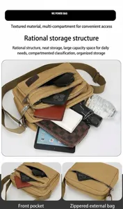 Men's multi-layer canvas shoulder bag casual business crossbody bag with spacious compartments.